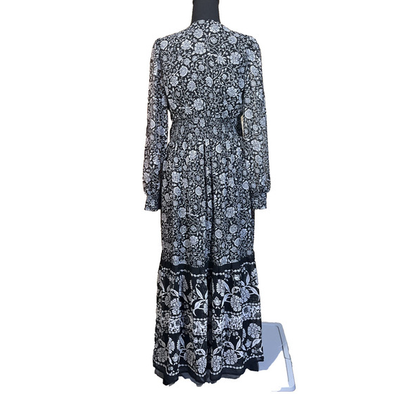 Old Navy Y2K Chiffon Midi Dress Black Floral Size Medium Whimsigoth Fairy Flowy - Picture 3 of 16